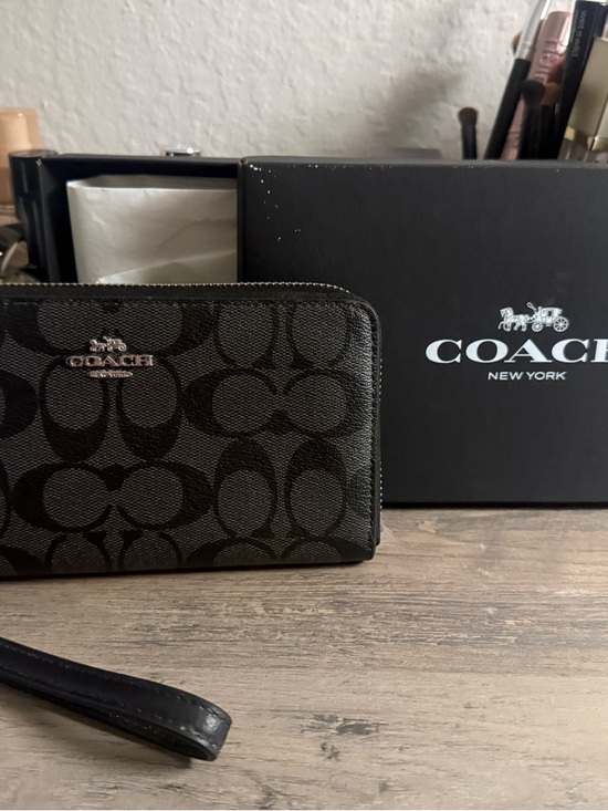 Coach Signature Zip Around Wristlet Wallet - Black/Brown - Picture 5 of 10